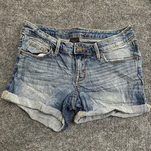 Mossimo Denim Shorts Womens Size 2/26 Blue Mid Rise Midi Cuffed Stretch Casual